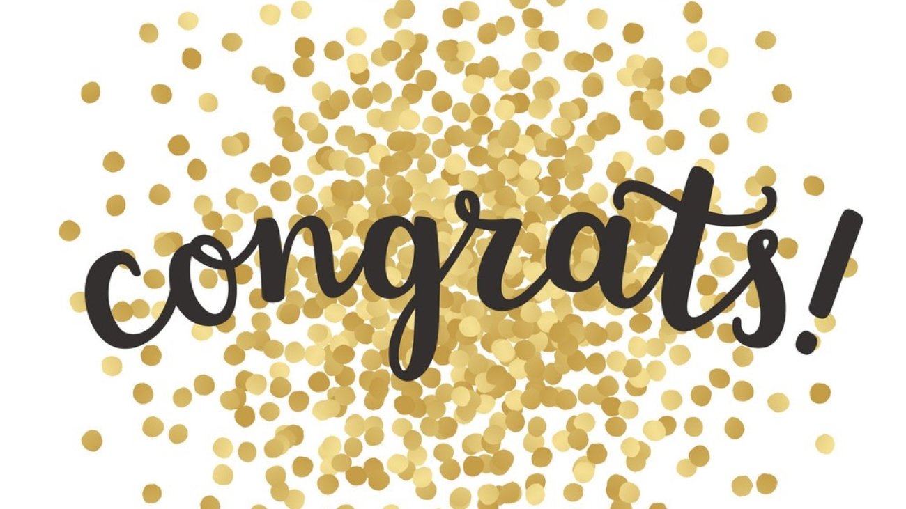 Hand written word congrats with gold confetti background. Vector illustration